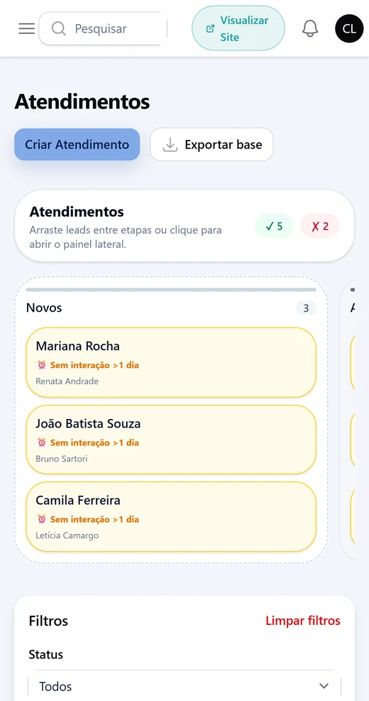 O funil da plataforma aberto no celular, instalado como aplicativo